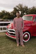 Men's Bamboo Pajama Set in Red and White Long Sleeve Loungewear