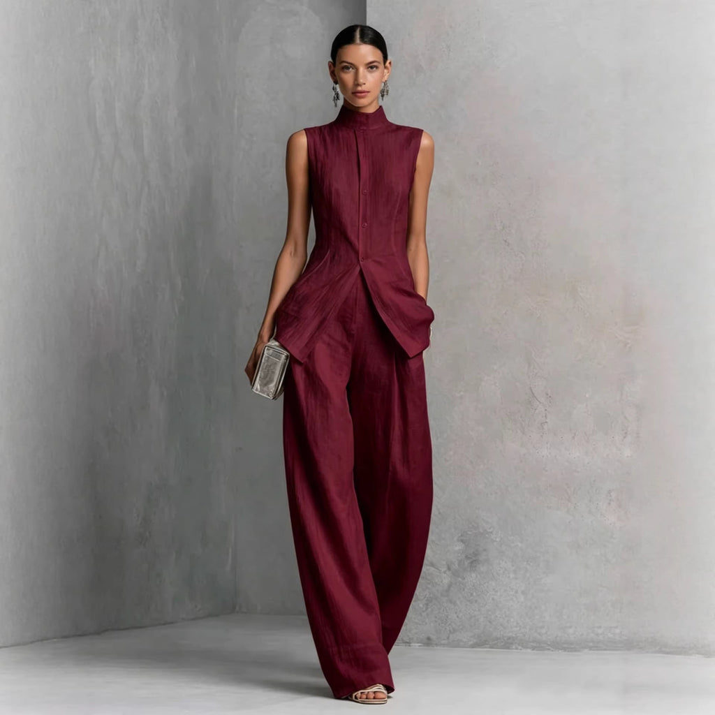 Women's Sleeveless High Neck Top and Wide Leg Pants Set - Image 5