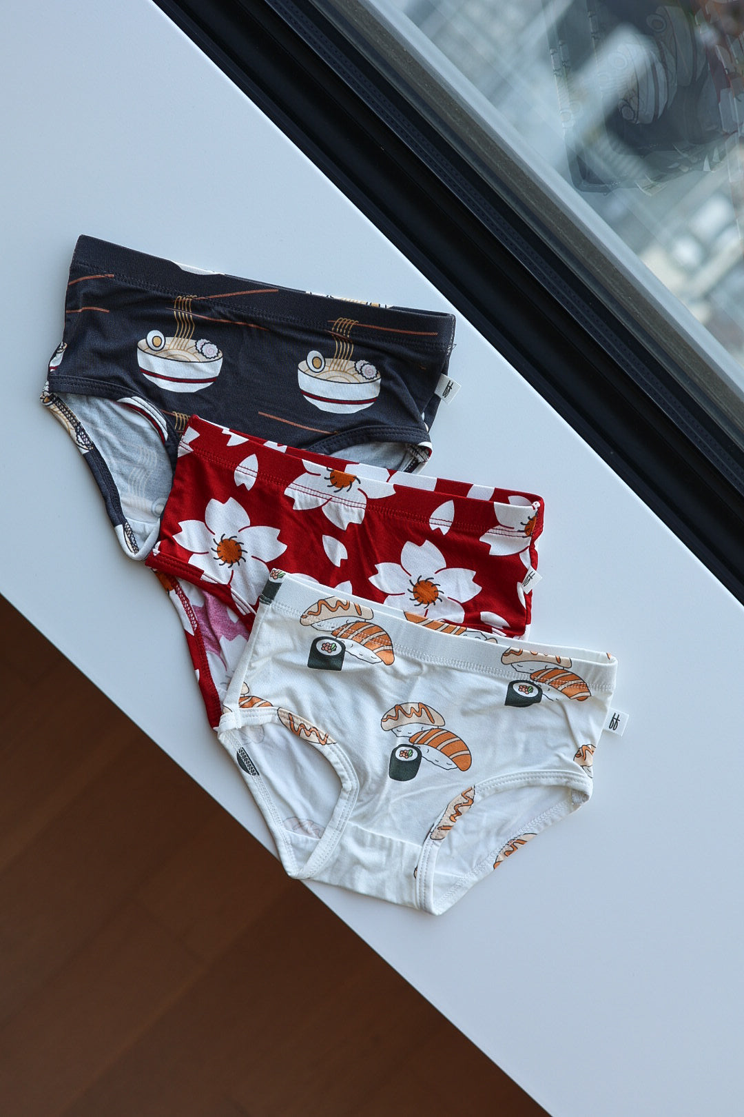 Girl's Bamboo Briefs (3 Pack) | Cherry Blossoms, Ramen & Sushi