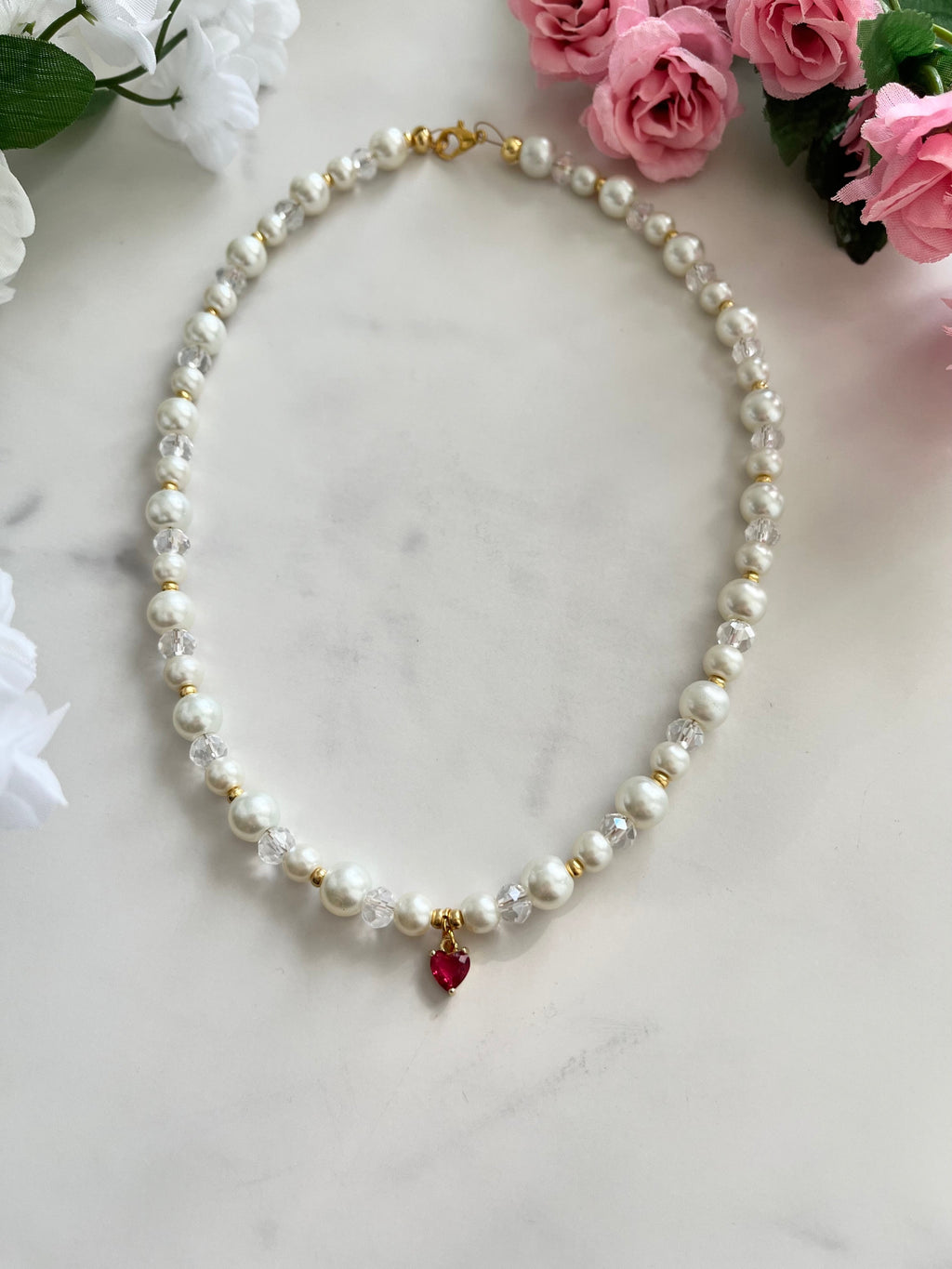 Gold Pearl Heart Pendant Necklace - Christian