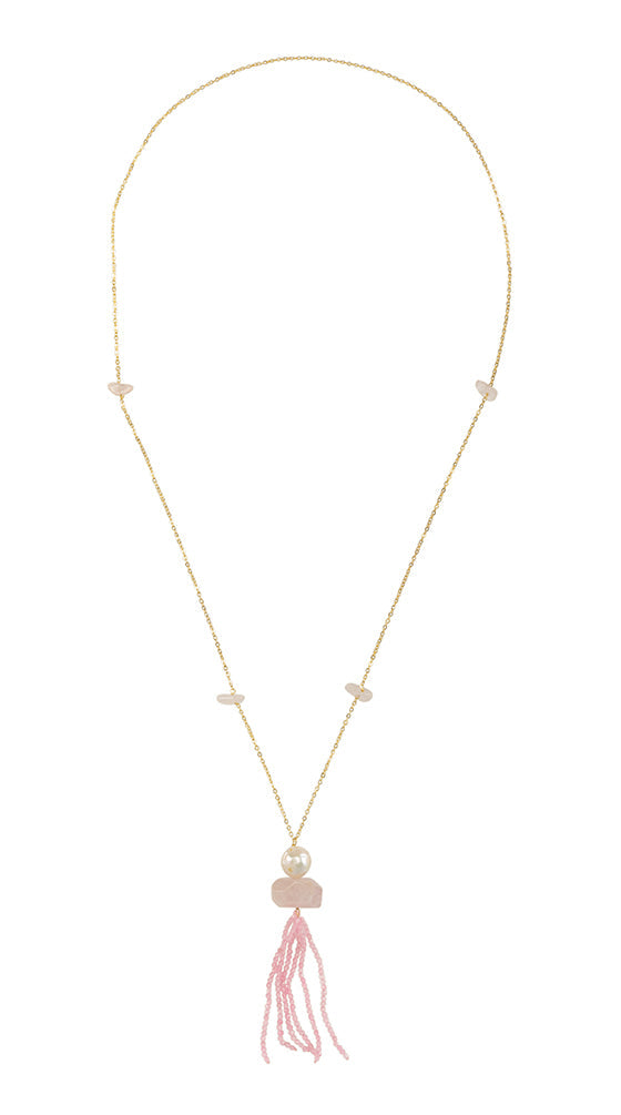 39 Inch Tassel Necklace with Freshwater Pearl and Natural Stone - Image 2