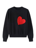 Harajuku Style Women's Black Knit Crewneck Sweater with Red Heart - Image 7