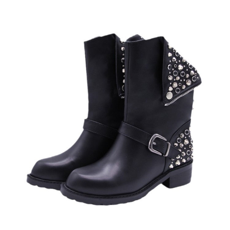 Edgy Black Rivet Studded Combat Boots for Women - Image 2