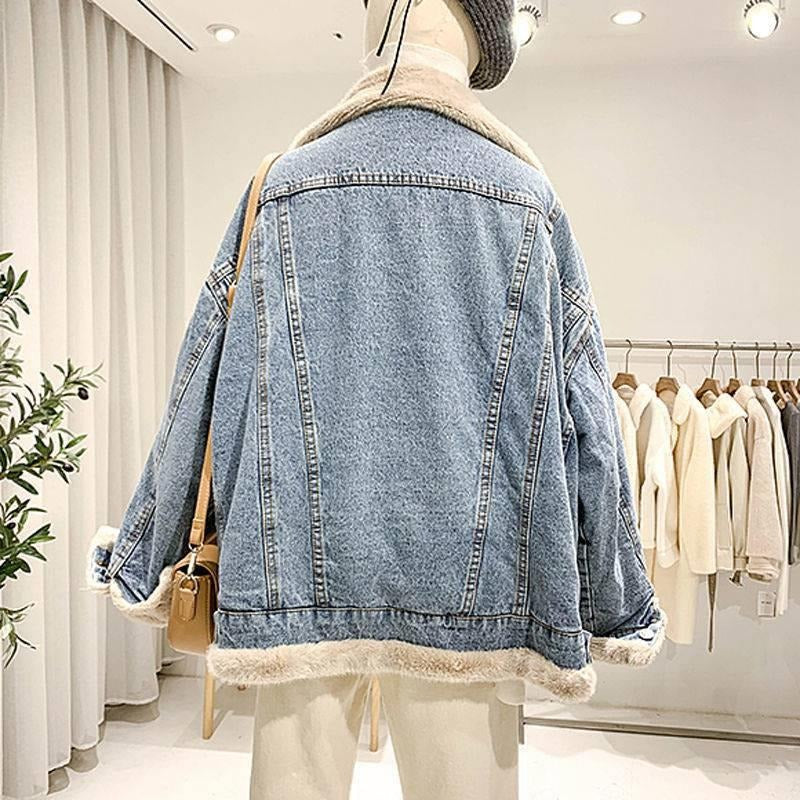 Reversible Women's Denim Jacket with Lambswool Faux Fur Lining - Image 5