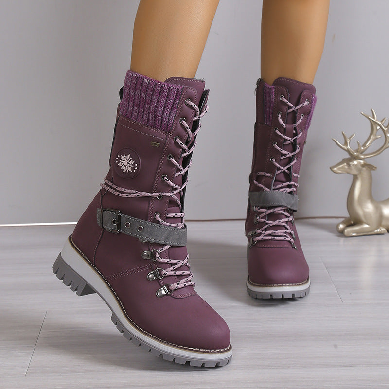 Women's High-Top Fur-Lined Snow Boots with Buckle Strap - Image 11