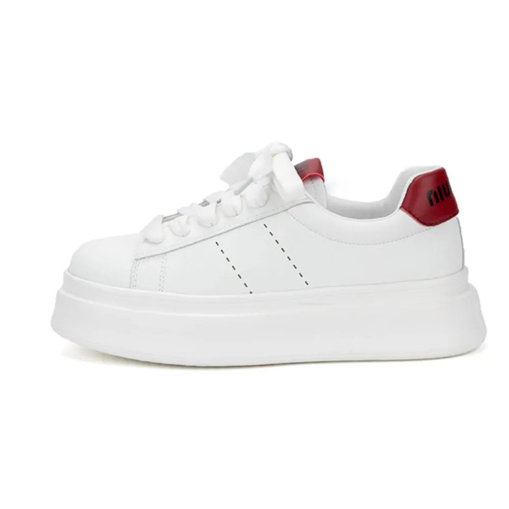 White Lace-Up Round Toe Platform Sneakers for Women - Image 6