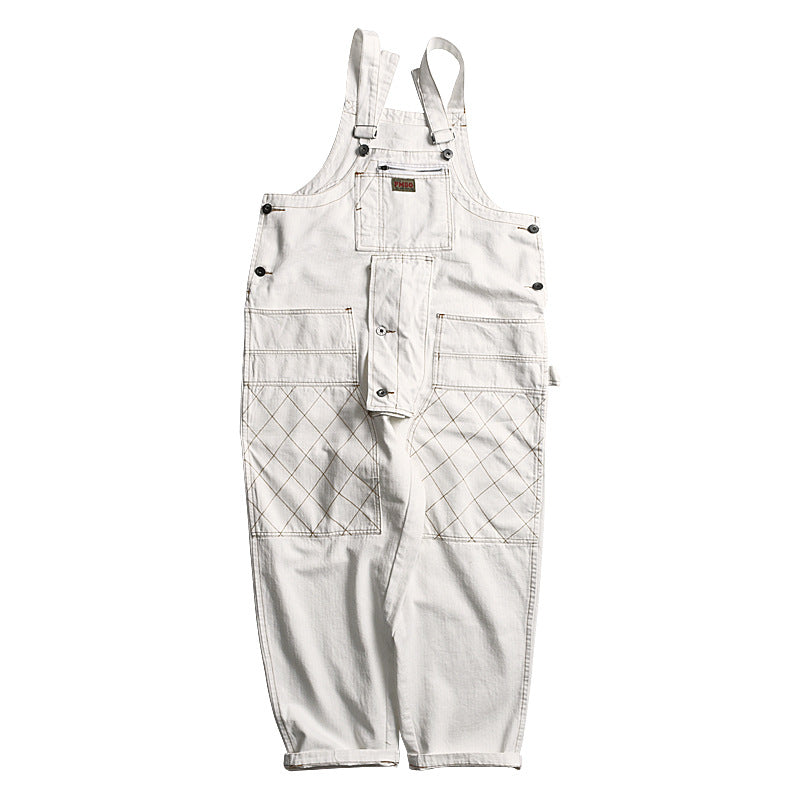 White Vintage Japanese Style Workwear Overalls Loose Fit - Image 5