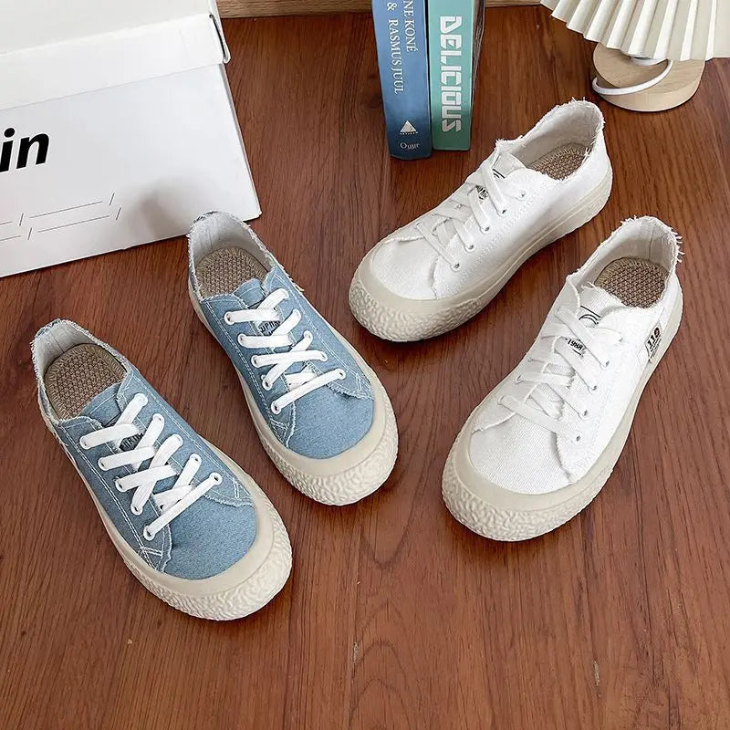 Women's Light Blue Canvas Platform Sneakers with Thick Sole - Image 3