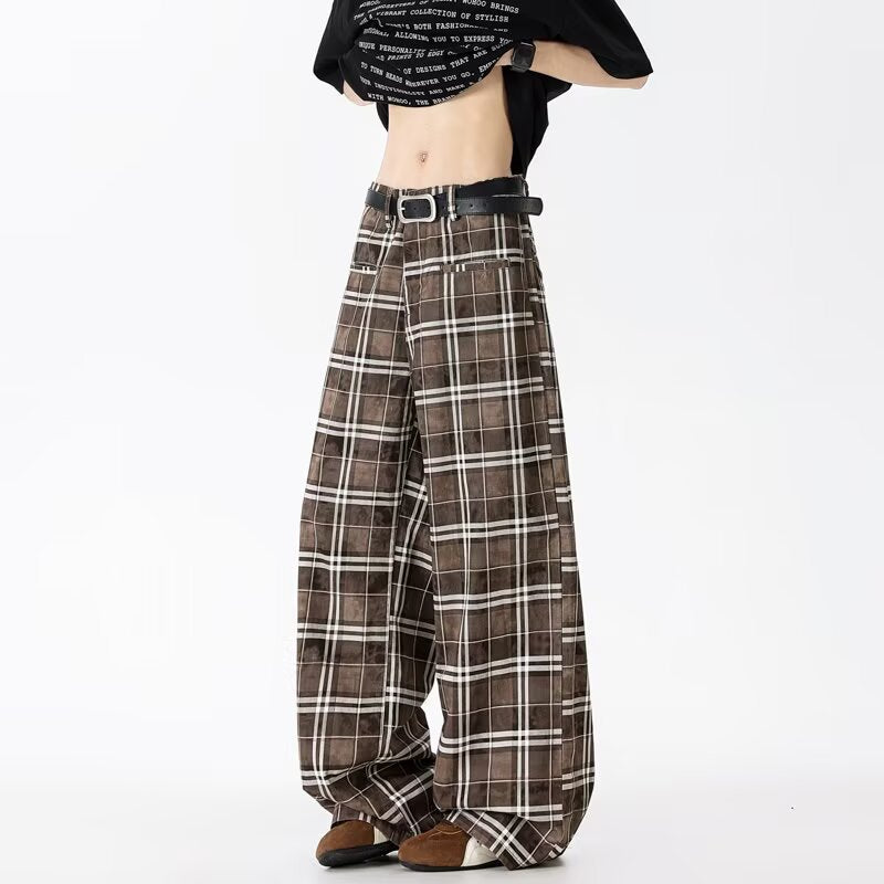 Wide Leg Plaid Casual Pants in Chestnut Brown and Gray - Image 5