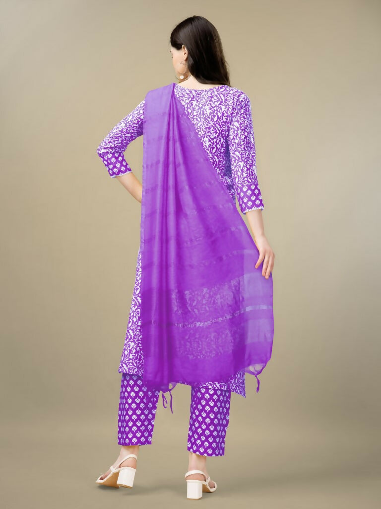 Purple Rayon Straight Kurta Set with Embroidery and Sequence Work