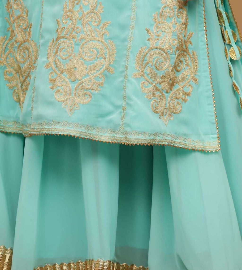 Turquoise Georgette Lehenga Set for Wedding and Festive Wear