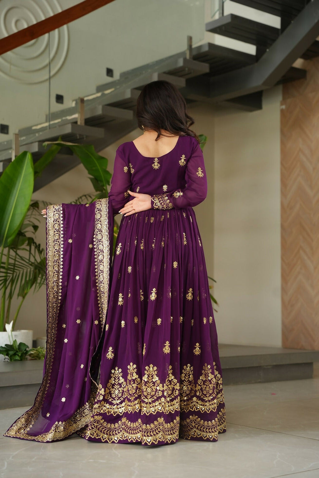 Joban Fashion Purple Georgette Sequence Embroidery Work Kurta Set