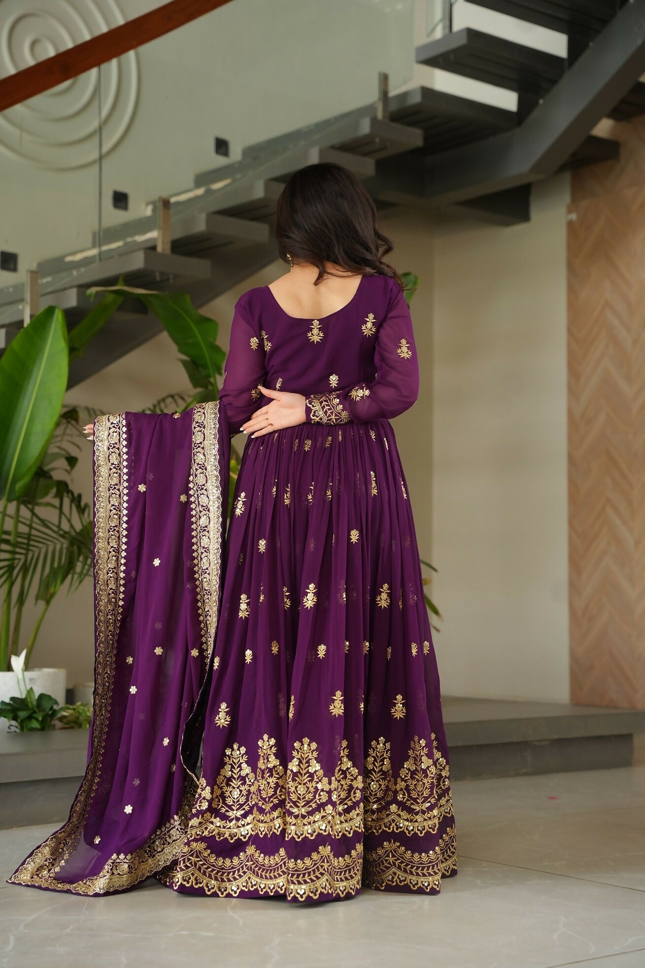 Joban Fashion Purple Georgette Sequence Embroidery Work Kurta Set