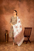 Green hand block printed cotton suit set