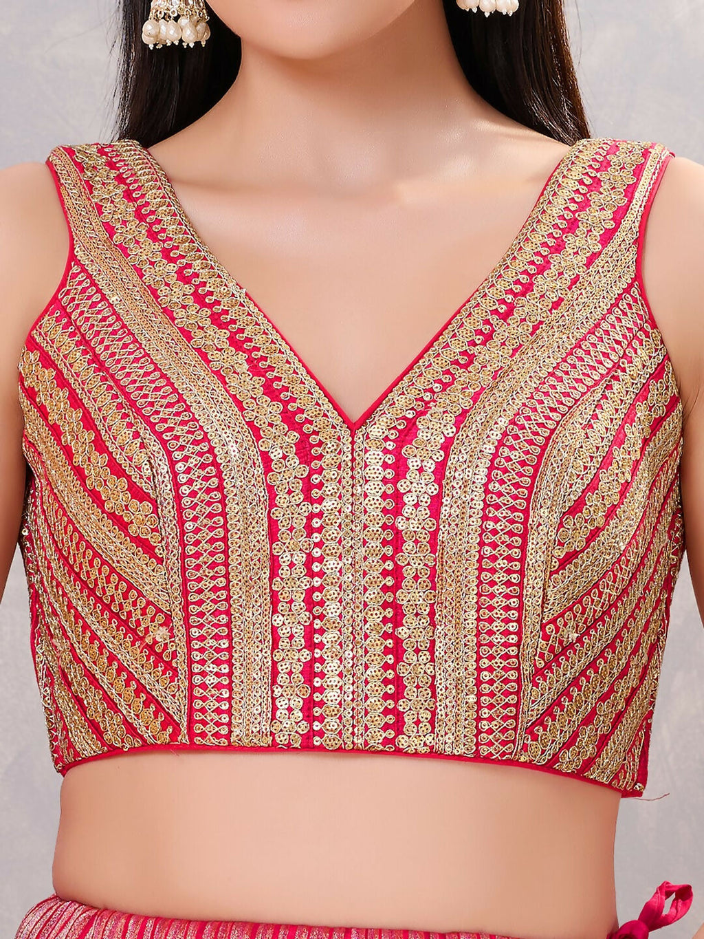 Women's Dark-Pink Sequin Stitched Blouse for Sarees