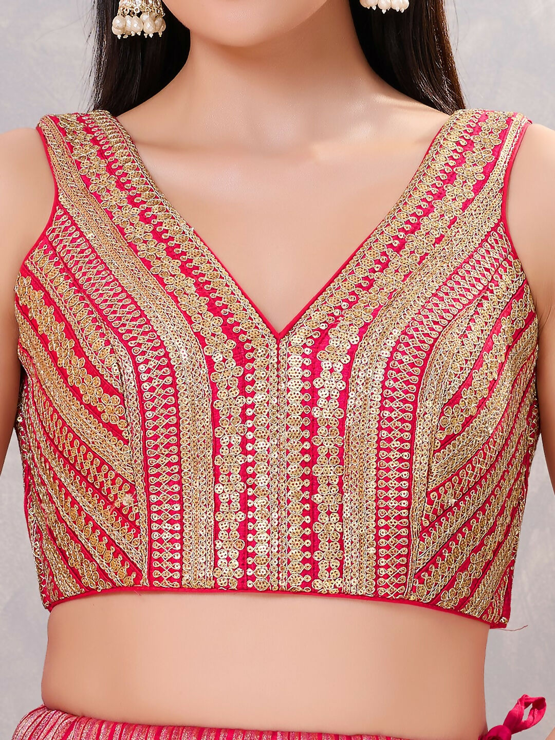Women's Dark-Pink Sequin Stitched Blouse for Sarees