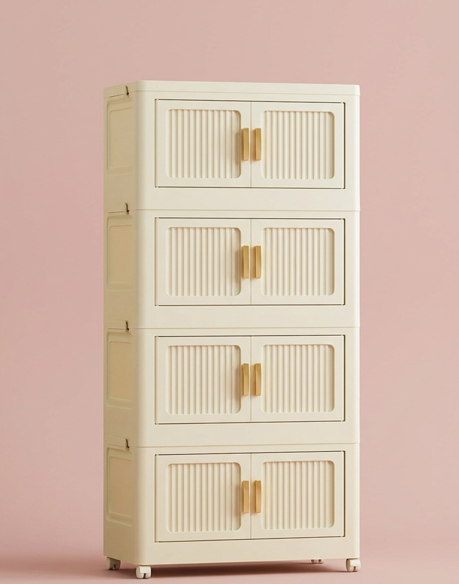 Foldable Rolling Storage Bin Cabinet Large Capacity Organizer