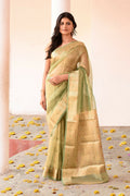 Green Pure Banarasi Tissue Saree with metallic sheen