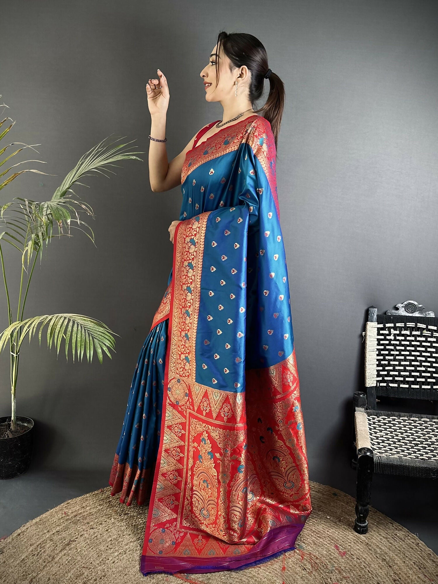 Blue Soft Silk Banarasi Saree with Intricate Motifs