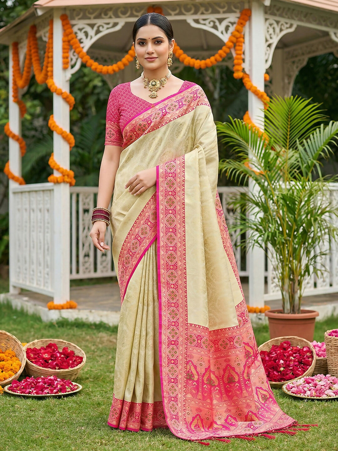 Soft pink silk saree with matching blouse