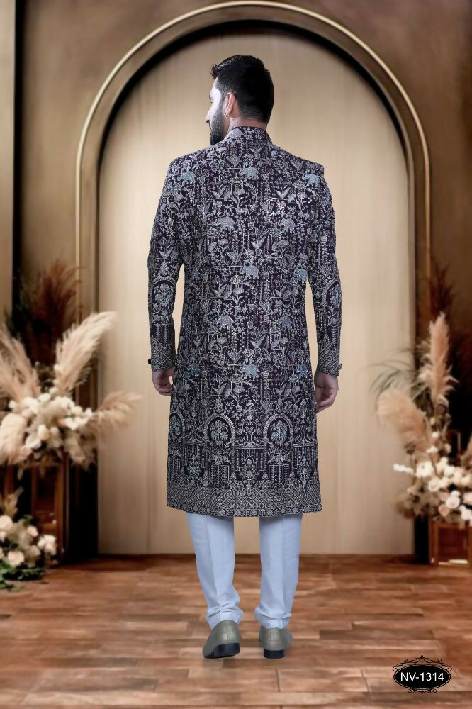 Boys Traditional Wine Base Kurta with White Pyjama Set