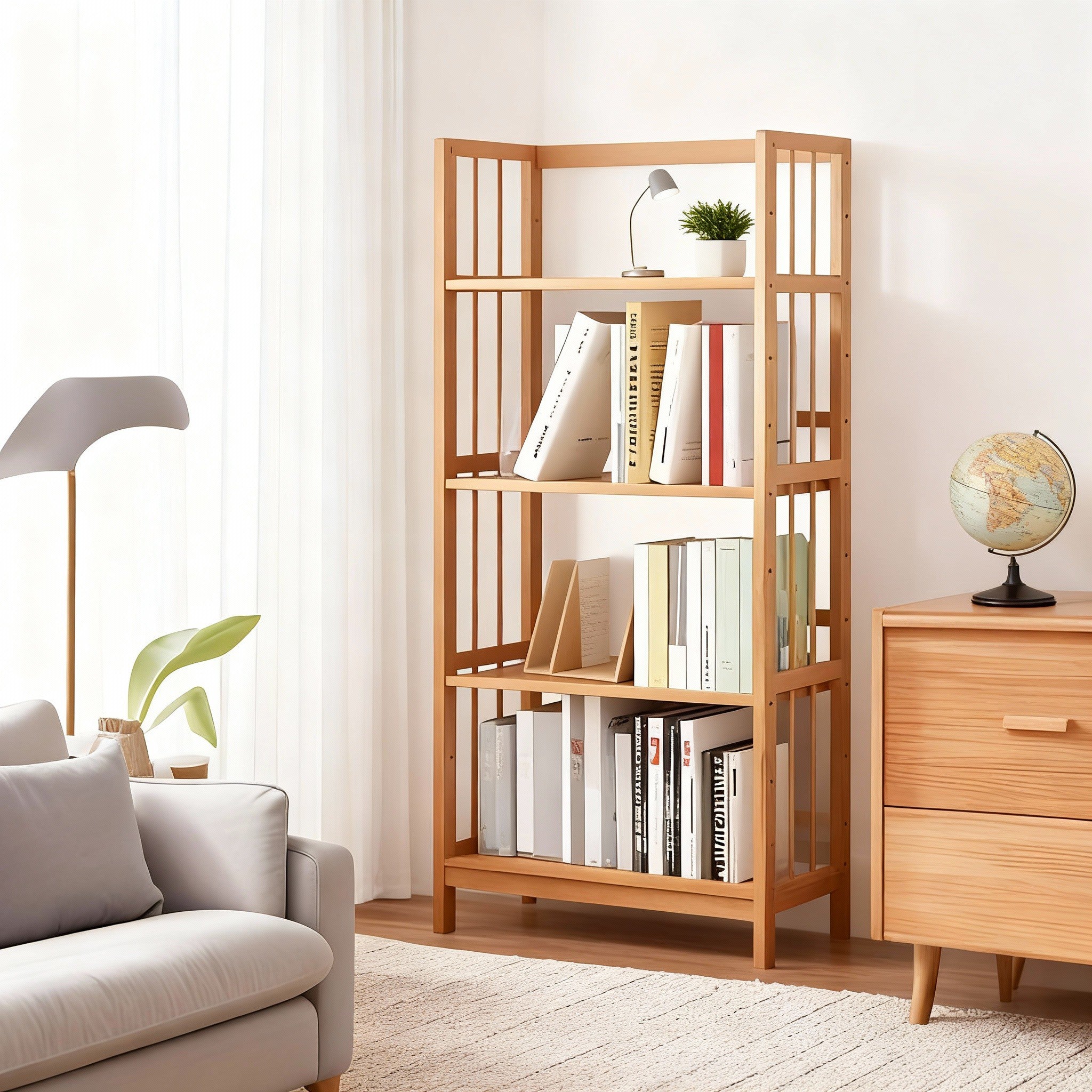 Tall Bamboo Bookshelf, Narrow Scandinavian Freestanding Rack
