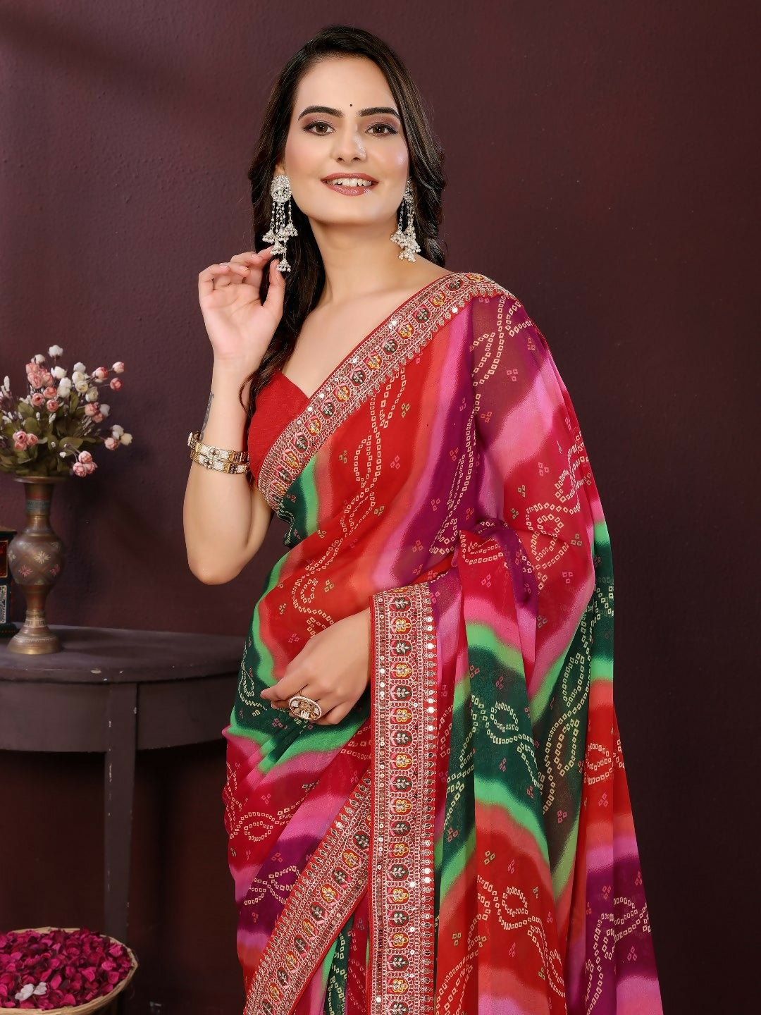 Multi Georgette Digital Print Festive Party Wear Saree
