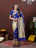 Blue Soft Silk saree with gold zari weaving pattern