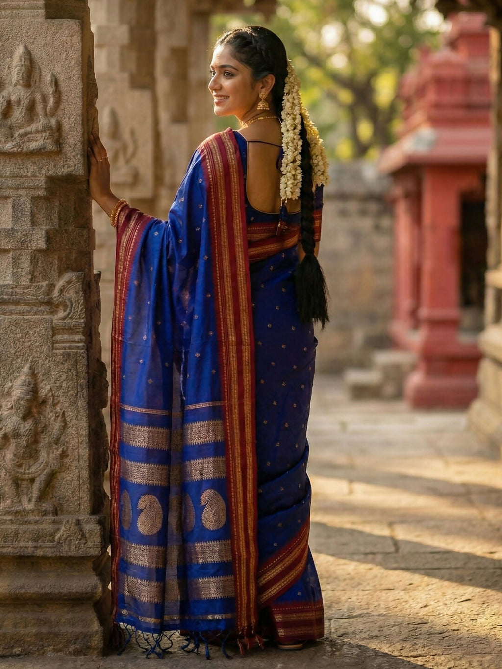 Blue Soft Silk Saree with Matching Silk Blouse Piece
