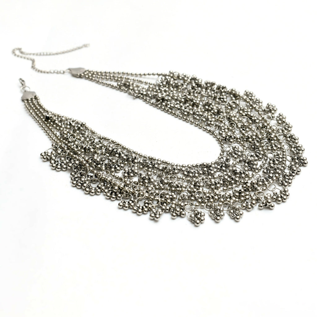 Oxidised Silver-Plated Brass Ghungroo Long Necklace with Earrings