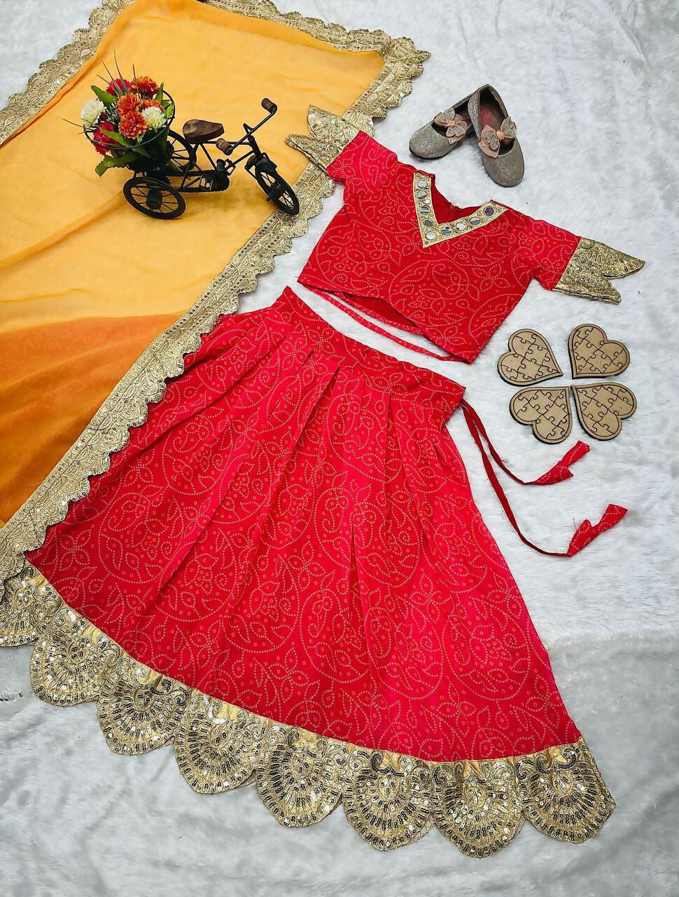 Girls Red Faux Georgette Lehenga Choli with Sequins Embroidery