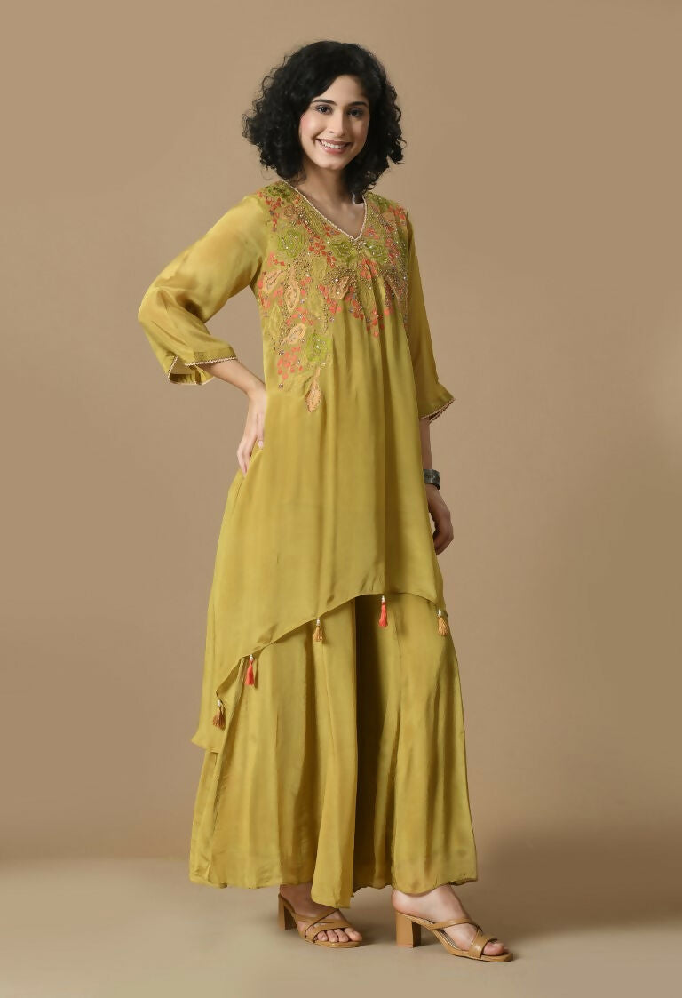 Mehendi Chinnon Kurta Set with Organza Dupatta