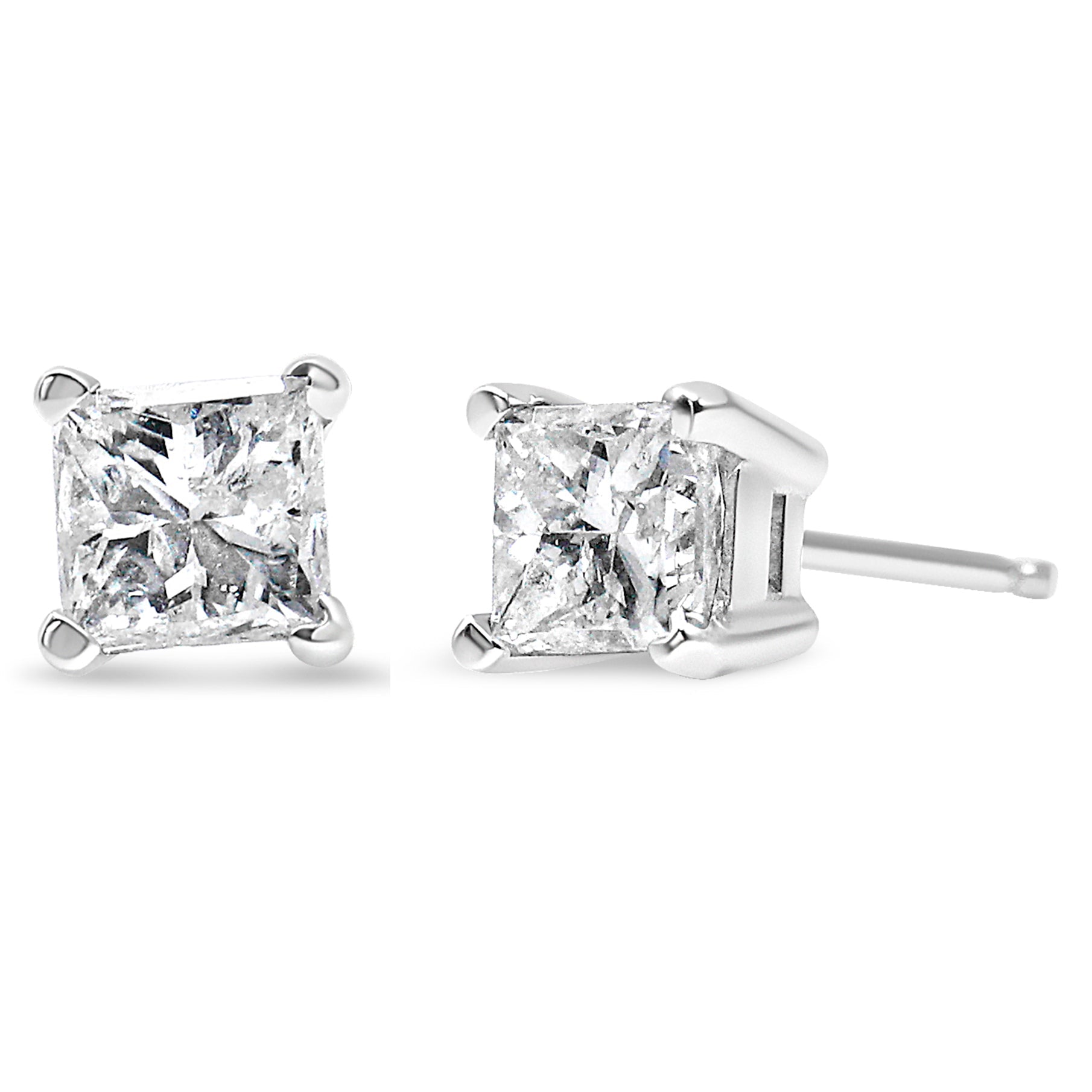 14K White Gold 1.00 Cttw Princess-Cut Square Near Colorless Diamond Classic 4-Prong Solitaire Stud Earrings (G-H Color, SI1-SI2 Clarity)