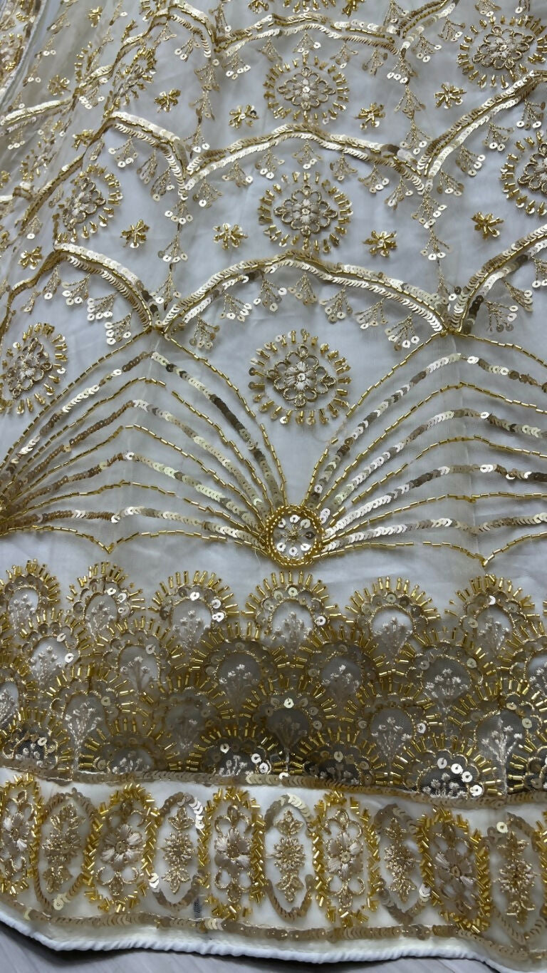Off White Bridal Net Sequins and Handwork Wedding Lehenga Choli
