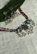 Multi-colored elephant design choker with silver-plated finish