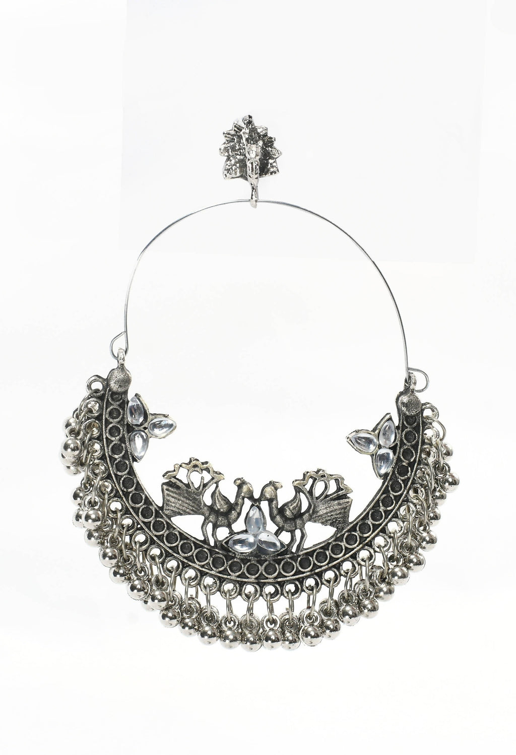 Silver Peacock Design Chandbali Earrings for Traditional Looks