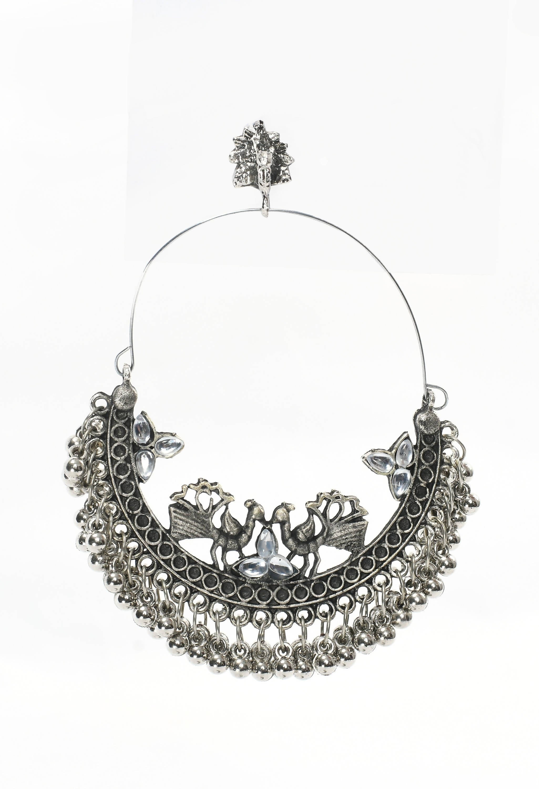 Silver Peacock Design Chandbali Earrings for Traditional Looks