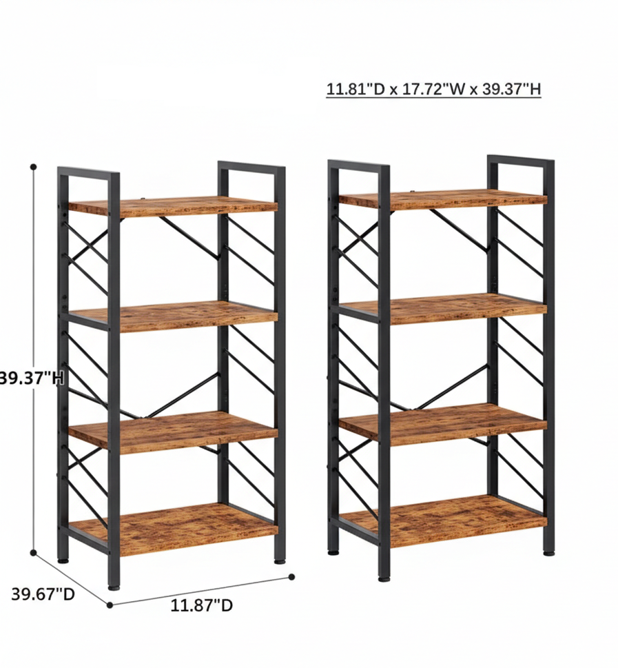 Industrial Metal Bookshelf Minimalist Storage Display Rack