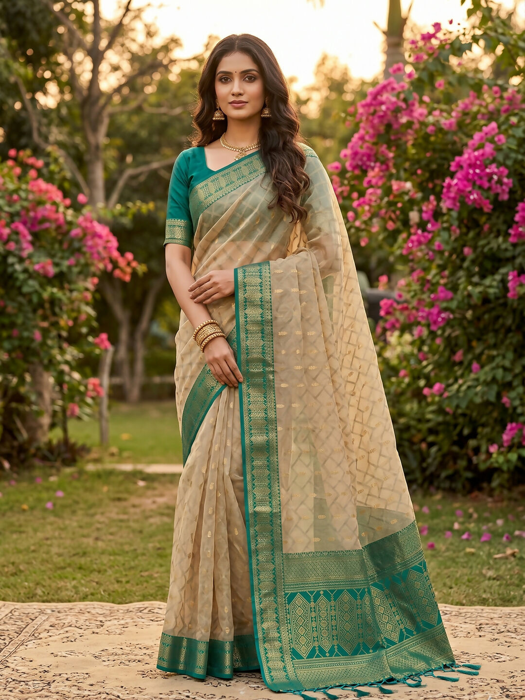 Comfortable Chiku and Rama cotton saree for casual and daily wear