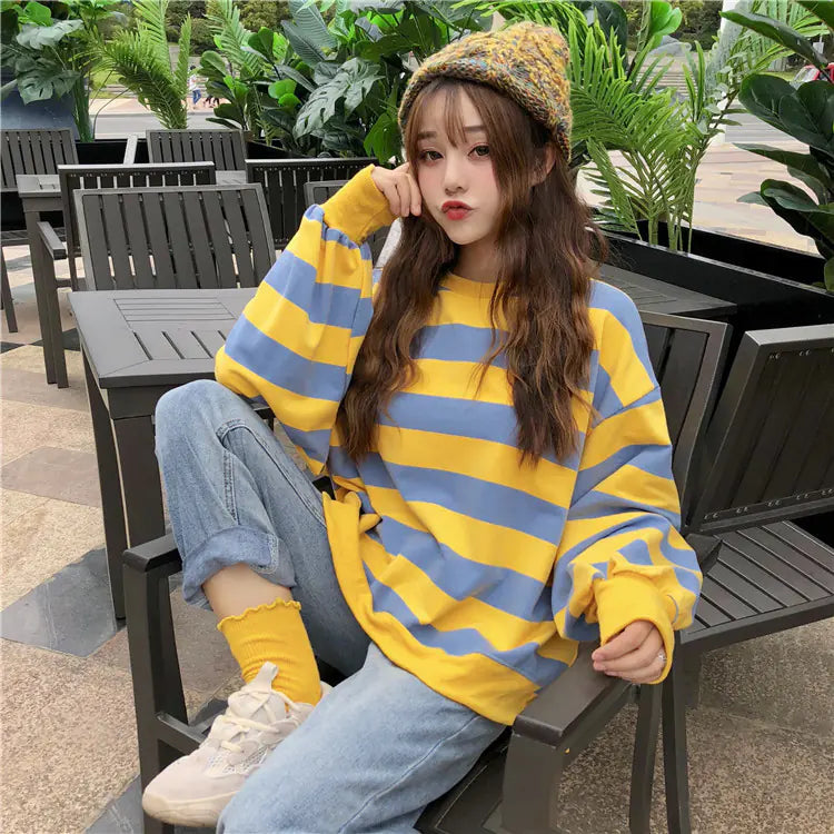 Women's Striped Long Sleeve Crewneck Pullover Sweatshirt - Image 6