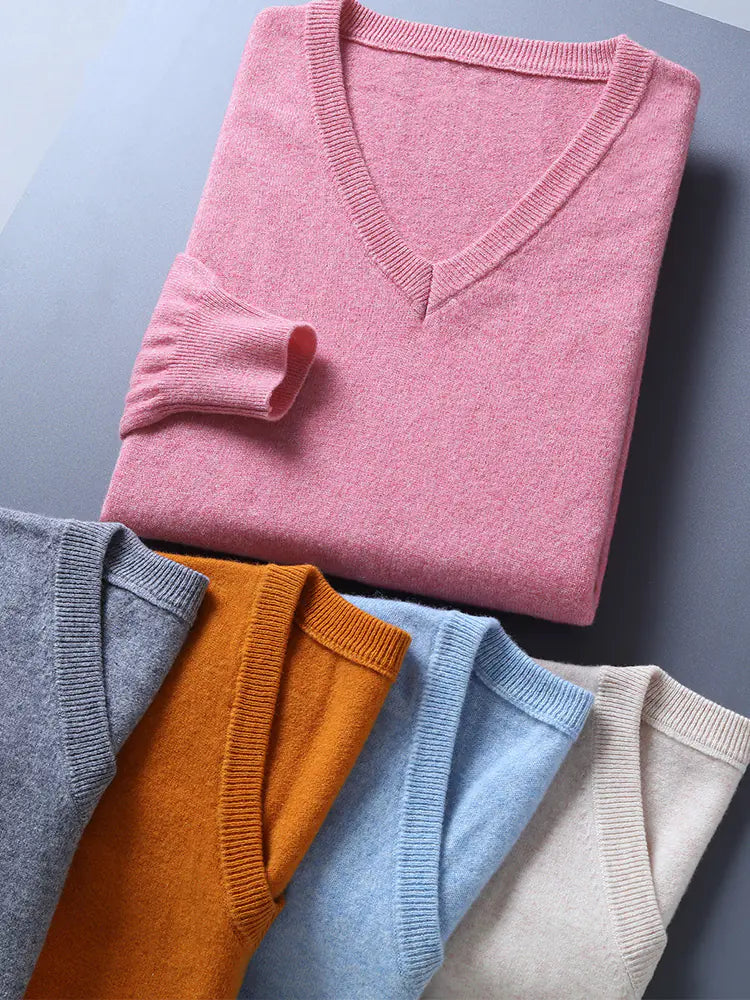 Men's V-Neck Cashmere Sweater - Soft Warm Pullover