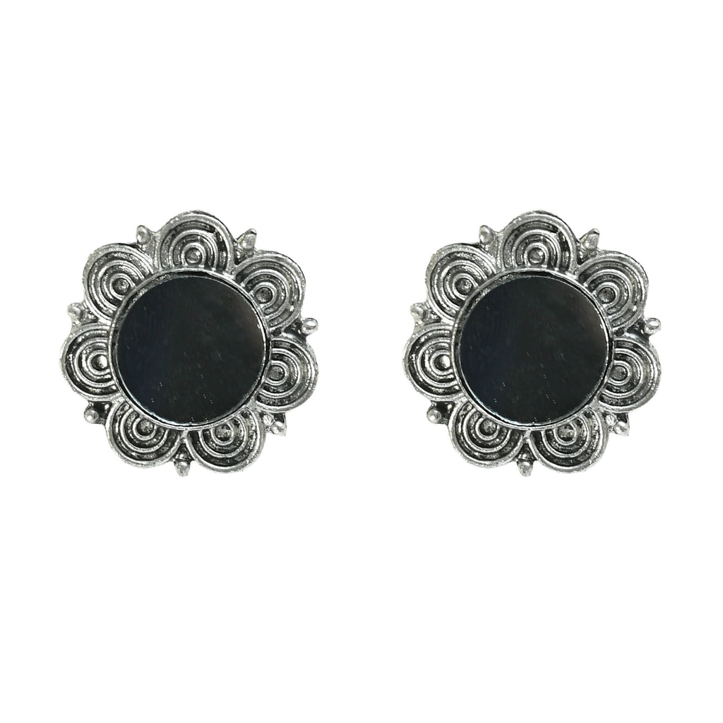 Oxidised Silver-Plated Mirror Work Choker Necklace Set