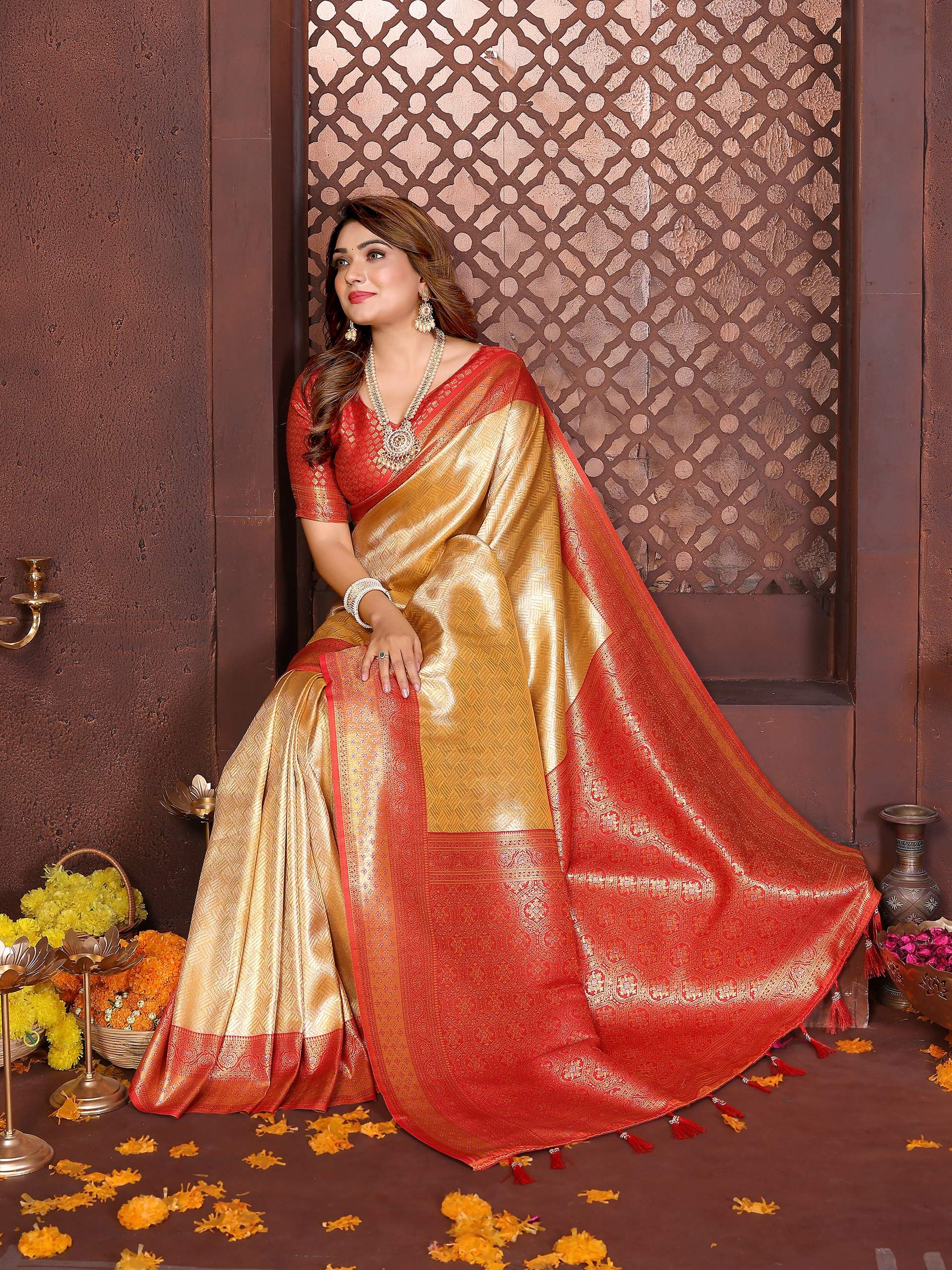 Cream Tissue Silk Woven Saree with Elegant Sheen