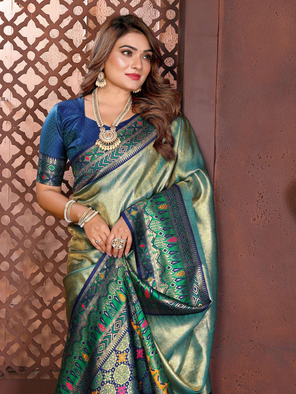 Sea Green Tissue Silk Weaving Saree with Subtle Sheen