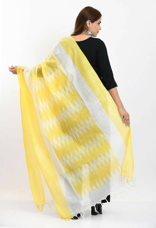 Women's Handloom Cotton Ikkat Dupatta in Sunny Yellow