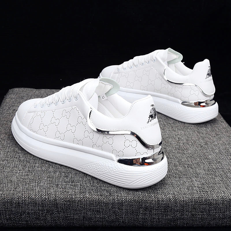Women's White Thick Soled Casual Lace-Up Sneakers Sports Trainers