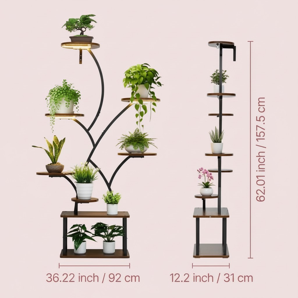 8-Tier Metal Corner Plant Stand - Modern Industrial Plant Shelf