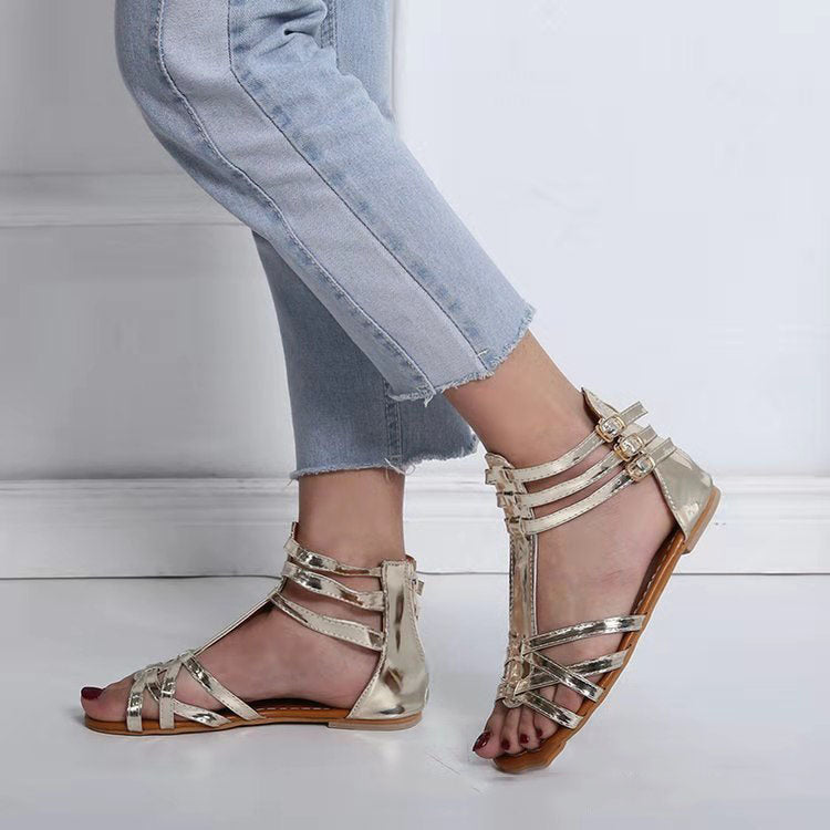 Women's Retro Leather Flat Sandals with Arch Support