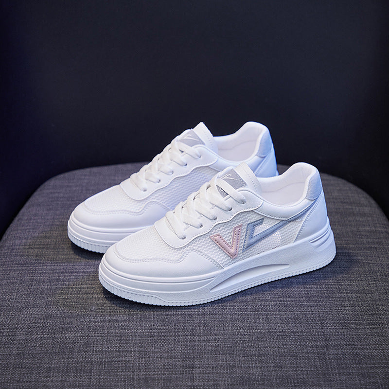 Women's White Platform Sneakers PU Leather Casual Lace-Up Shoes