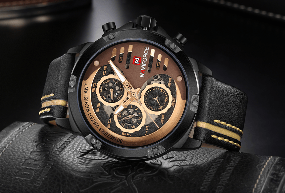 Men's Waterproof Sports Watch with Leather Band & Chronometers